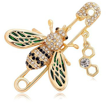 BelleFlair 1 Stück Biene Brosche Damen Gold, Kristall Emaille Insekt Anstecknadel mit Waben Anhänger, Cute Schmuck Broschen & Anstecknadeln für Damen Schal Kleid Mantel Kragen