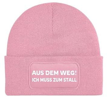 NIMAMA Pferd Beanie Mütze AUS DEM Weg ICH MUSS ZUM STALL Lustiger Spruch Damen Wintermütze Statement Strickmütze für Frauen Wollmütze als Geschenk