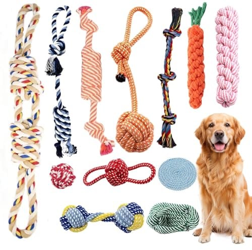 Juguetes para Perros,12 Piezas Juguete para Morder para Perro, Juguetes Perro,Cuerda de Perro de Juguete,para Limpiar los Dientes de los Perros Pequeño y Mediano