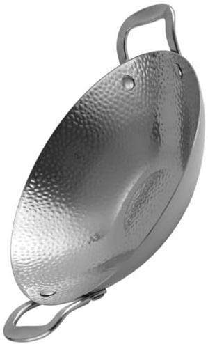 OSOLADY Double Handle Stainless Steel Wok Pan Flat Bottom Skillet for Cooking and Hot Pot Use in Kitchen and Restaurant 8In Silver Induction