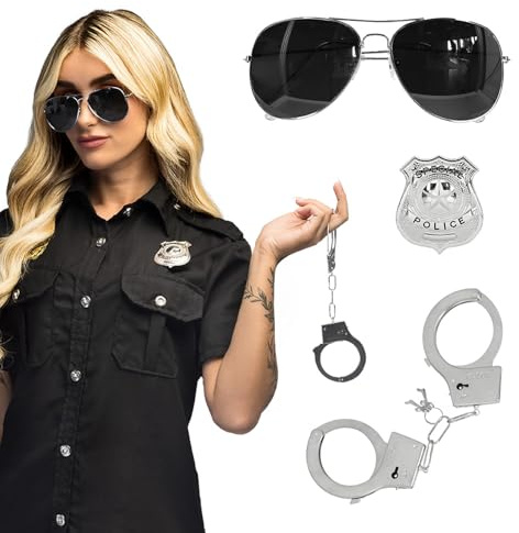 Boland - Set de accesorios para disfraz de policía | Gafas, carné y esposas para disfraces, carnaval, fiestas temáticas y despedidas de soltero, policía, uniforme