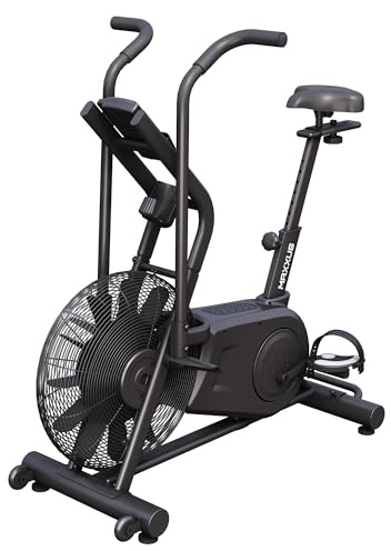MAXXUS® AirBike mit Luftwiderstand, 8 Trainingsmodi und LCD-Display | Mit 5-kg-Stahlschwungrad, verstellbarem Sitz, Transportrollen und Echtzeitdaten für Watt, RPM, Distanz, Zeit und Kalorien