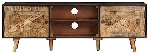Mobile TV in legno di mango grezzo e legno di acacia massiccio, 140 x 30 x 46 cm, con spazio per soggiorno, camera da letto e corridoio, moderno, salvaspazio, robusto e durevole