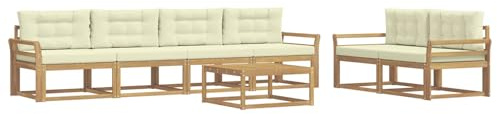 vidaXL Outdoor-Sofagarnitur mit Kissen 6 pcs Weiß und Creme, Gartenmöbel, modernes Outdoor-Sofa Set, modulare Sitzgelegenheiten, Loungemöbel für deinen Garten