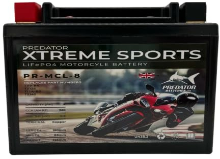 Predator Batteries PR-MCL-8 | 12V 4Ah 380CCA Lithium Motorcycle Battery | Direct Replacement for YTX9-BS YTZ12S YT12A-BS YTZ14S | Lightweight LiFePO4