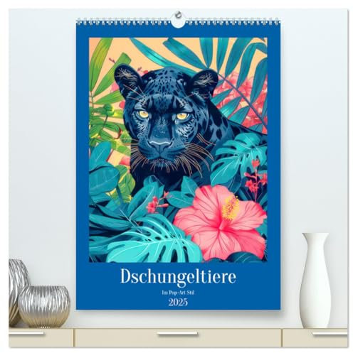 Dschungeltiere im Pop-Art Stil (hochwertiger Premium Wandkalender 2025 DIN A2 hoch), Kunstdruck in Hochglanz