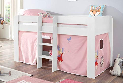 Froschkönig24 Hochbett ANDI 1 Kinderbett Spielbett halbhohes Bett Weiß Stoffset Prinzessin