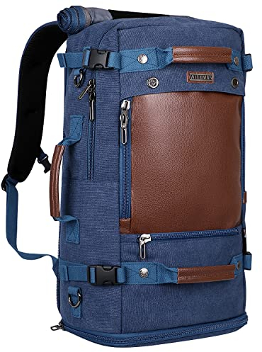 WITZMAN Vintage Reiserucksack Herren Canvas Rucksack Groß Laptop Rucksack 17 Zoll Convertible mit Schuhfach Reisetasche (A2021 Blau