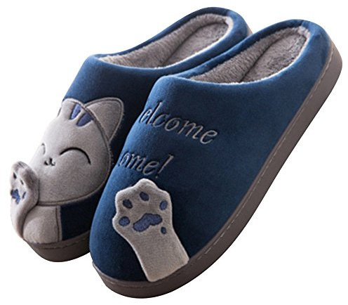 Cliont Carine Pantofole di Gatto Pantofole Invernali da Interno Scarpe Antiscivolo Regalo Natalizio per Donna e Uomo 41/42 EU Blu,(taglia produttore 42-43)