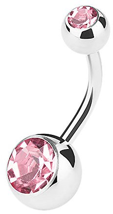 Piercingfaktor Bauchnabelpiercing Banane Piercing Bauch Stecker Gebogen mit Doppel Multi Kristall Kugel 1,6mm x 10mm x 4mm Rosa