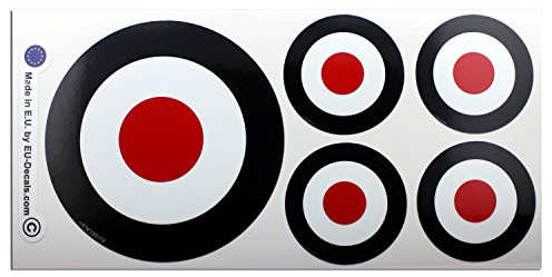 1 x 100 mm-4 und 4 x 50 mm-2 Ziel-Mod-Aufkleber schwarz laminiert, klassischer Retro-Aufkleber für Helm, Auto, Fahrrad, Roller, MioVespa-Kollektion