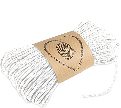 Baumwollkordel Kordel Baumwolle makramee garn 5mm - Baumwollgarn baumwollschnur baumwollseil kordelband mit Polyester-Kern 100M farbig Weiß Baumwolle