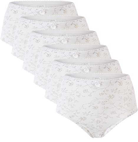Celodoro Damen Taillenslip (6er Pack) Microfaser-Slip mit Blümchen-Muster - Weiss XL (48-50)