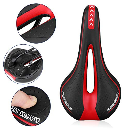Immoch Comfort Bike Saddle Bicycle seat gel Cycling Saddle with Soft Cushion Ergonomics Design Fit for Road Bike and Mountain Bike (Black+ Red)