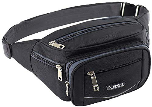 Gürteltasche für Herren, mit 6 Taschen, Gürteltasche, verstellbarer Gürtel, für Wandern, Fahrrad, Schwarz