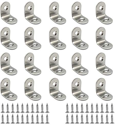BuxiuGK 20 Pièce Angle Droit Support inox 90 degrés en Acier Inox avec 40 Pcs Vis,20x20x16mm,Argent