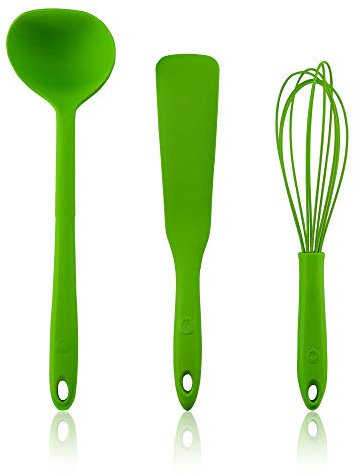 Kochblume Pfannkuchen Set - Schöpfkelle S + Spatel + Schneebesen L - 3 tlg. | Premium-Silikon & BPA frei | Hitzebeständig | Spülmaschinenfest | Farbe: limette