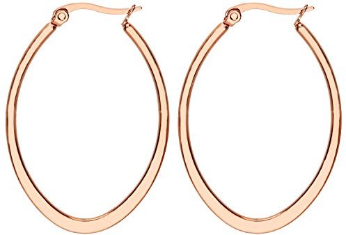 MYA art Damen Creolen Ovale Ringe hängend mit Stecker Edelstahl Rose Gold Rosegold Vergoldet Große Ohrringe Oval Groß Flach 4cm MYARGOHR-63