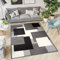 TAPISO Dream Teppich Wohnzimmer Modern Kurzflor Grau Schwarz Weiß Vierecke Karo Schlafzimmer Esszimmer Küche ÖKOTEX 140 x 200 cm