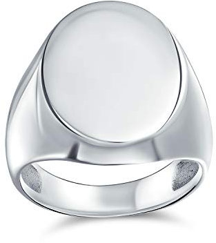 Großer Einfacher Grundlegender Initialen-Monogramm-Gravierbarer .925 Sterling Silber Ovaler Siegelring Für Männer Frauen Teenager Glänzendes Finish