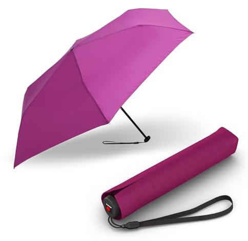 Knirps Taschenschirm Ultra I.030 Slim Manual - Leichtester 115 g - Exklusives Griff-Design - Sturmfest - 21 cm - Berry