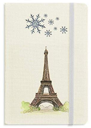 Notizbuch Paris Eiffelturm in Frankreich, dickes Tagebuch, Schneeflocken, Winter