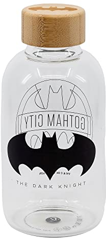 Stor DC-COMICS - MARVEL - Petite Bouteille en verre - Réutilisable BATMAN - Bouteille transportable 620 ml - couvercle en bambou