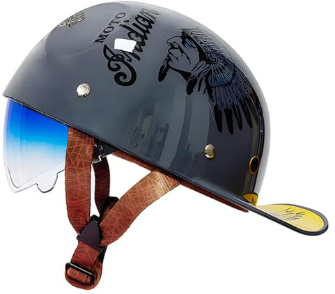 Baseball Cap Motorcycle Half Helmet, Fashion Vintage Street Adults Men Women Open Face Motorbike Helmets for Cruiser Street Scooter Moped Cap with Visor, DOT Approved (H, XX-Large)