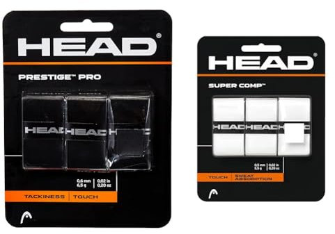 HEAD Unisex-Erwachsene Prestige Pro Griffband, Black, Einheitsgröße & Unisex Supercomp™ Griffband, Weiß, Einheitsgröße EU