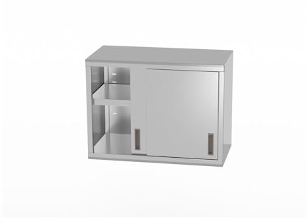 HENDI Wandschrank, Hängeschrank, mit Schiebetüren, geschweißt, Max. Tragfähigkeit pro Regalboden: ca. 70 kg/m², mit speziellen Leisten für die Wandmontage geliefert, 800x400x(H)600mm, Edelstahl