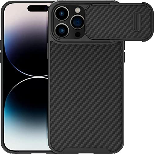 Nillkin iPhone 14 Pro Max case [Slide Camera lens Protector],Carbon fiber iphone 14 Pro Max case with shockproof bumper,Anti-slip and scratch Protective phone case for iPhone 14 Pro Max Black