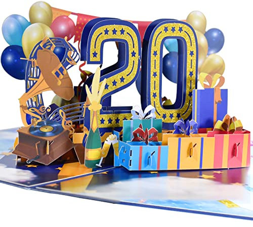 GREETING ART Geburtstagskarte zum 20. Pop Up Grußkarten,Geburtstagskarten 20 Geburtstag,3D Pop Up Karte Geburtstag Grußkarte, Happy Birthday Karte für Frauen Mütter Mädchen Männer Freunde