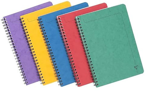 Greener Route [PACK of 5] A4 Double Spiral Wire bound Notebook Assorted Colour Eco friendly packing & plastic free Packaging - 120 Detachable pages, 90Gsm Clairefontaine Paper, Resistant Cover