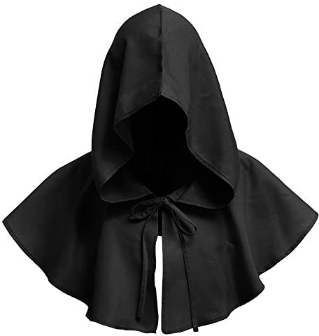 keland Halloween Grimmiger Cosplay Kostüme Mittelalter Gugel Umhang mit Kapuze für Damen Herren (Schwarz)