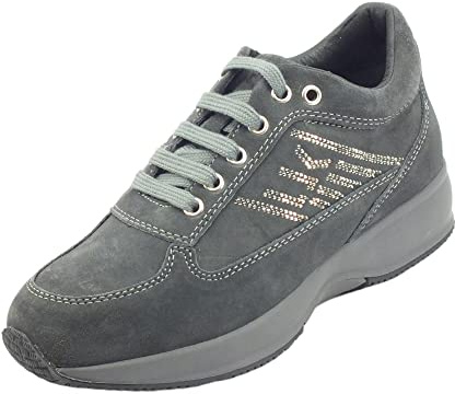 Lumberjack Raul SW01305 Dk Grey Sneakers per Donna in Nabuk con Zeppa bombata e Strass