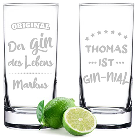 polar-effekt Gin Gläser 2er-Set 485 ml mit personalisierter Gravur - spülmaschinenfestes Longdrinkglas - ideal für Drinks, Tonic, Saft, Wasser und Smoothies