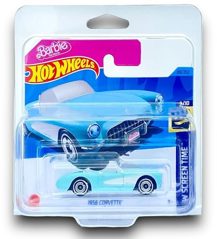 Hot Wheels 1956 Corvette (Light Blue - Barbie) 9/10 HW Screen Time - 2023-183/250 (Short Card) - COMES IN A KLAS CAR KEEPER SHORT CARD PROTECTOR CASE - HKK87