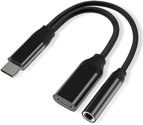USB C Adapter Kopfhörer,Adapter USB C Auf Klinke und Laden, USB C zu 3.5mm Klinke Aux Audio Kabel Jack 2 in 1 Type C Geflochtenes Konverter für Samsung Galaxy S23 S22 S21 Note 20, Pixel 7/6, und mehr