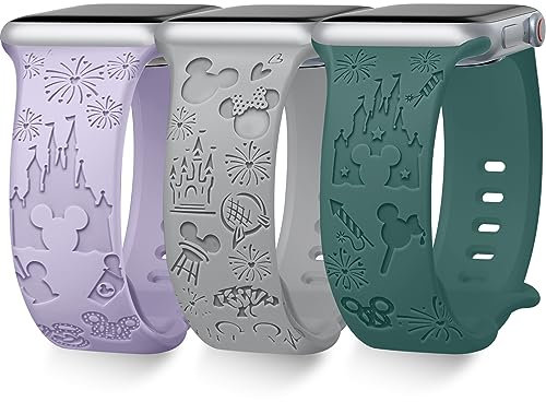 Towsnails Lot de 3 bracelets compatibles avec Apple Watch série 38 mm, 40 mm, 41 mm, 42 mm, 44 mm, 45 mm, 49 mm, motif mignon bracelet en silicone souple pour iWatch série 8/7/6/5/4/3/2/1/SE/série2