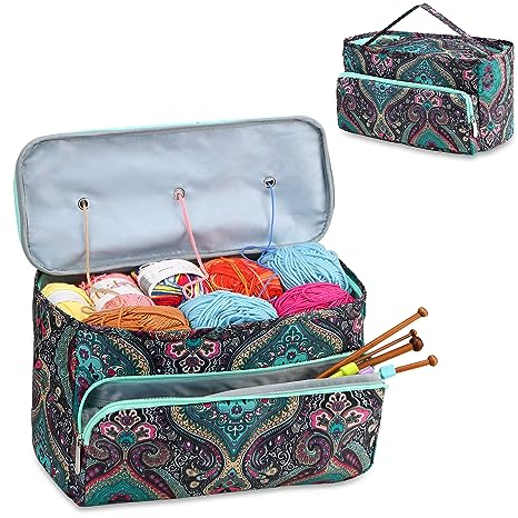 JOZEA Stricktasche Aufbewahrung, Aufbewahrungstasche für Wolle Tangle Free mit 3 Ösen, Stricken Projekt Tasche und Totes Veranstalter große Stricktasche für Strickprojekte und Zubehör