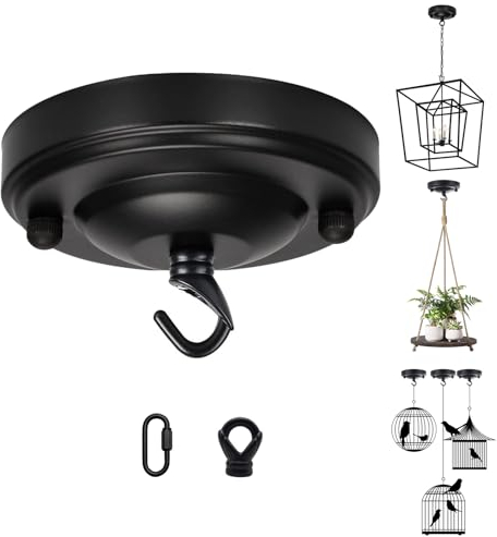 Rosace de Plafond Métal Noir Auvent de Plafond Rosace Plafond Luminaire Plafond Avec Accessoire pour Suspension Plaque de Plafond Vintage,Plantes Suspendues,Panier à Chat Suspendu Panier Suspendu