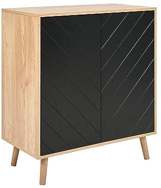 Buffet 2 Portes MDF et Placage Effet Bois Clair et Noir Rangement Chambre Bristow