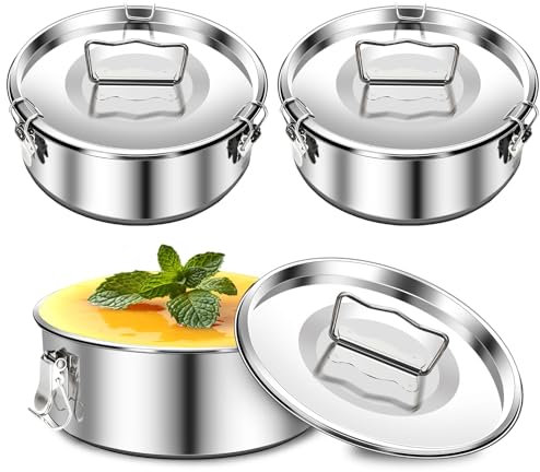 Maxcheck 3 Stück Edelstahl-Flachpfanne mit Deckel, 19,1 cm Durchmesser, Käsekuchenform, Flanera Flan Pan Flan Maker zum Backen mit Wasserbad, einfach zu bedienen, Silber