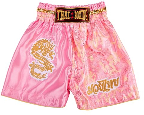 MUAY NATION Shorts de Boxe Thaï pour Enfants (2 à 12 Ans) Filles et garçons, Shorts pour Muay Thaï, MMA, Arts Martiaux (FR/ES, Âge, 6 Ans, 8 Ans, Taille Normale, Dragon Rose)