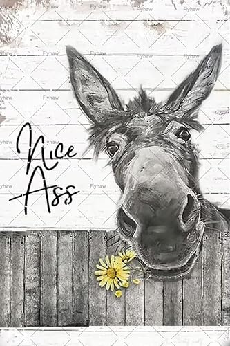 Funny Donkey Sunflower Bathroom Wall Art Metal Tin Sign Bathroom Wall Decor Nice Ass Farmhouse Bathroom Sign for Toilet Restroom Washroom Decor Gifts Vintage Retro Poster Plaque Donkey Accessories