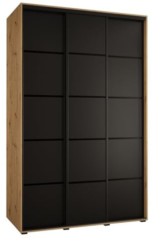 MEBLE KRYSPOL Davos 4 160 Schrank mit DREI Schiebetüren für Schlafzimmer - Moderner Kleiderschrank mit Kleiderstange und Regalen - 235,2x160x60 cm - Artisan Schwarz Schwarz