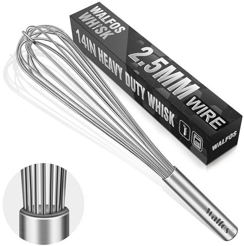 Walfos Edelstahl Schneebesen, 35,6 cm, für tiefe Töpfe und große Behälter, Spülmaschinenfest, Ergonomischer Griff