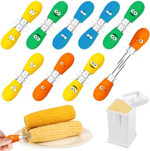 AUGSUN Maiskolben Spieße, 18 Stück Maiskolben Halter Bunte Mais Spieße mit Butterverteiler Edelstahl Maiskolben Spieße für Grillen Picknick Küche Gartenparty