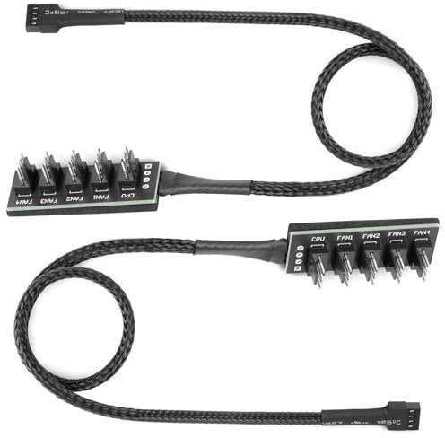 upHere Gaming Câble Répartiteur de Ventilateur PWM 5 Voies 4 Broches, Hub Ventilateur PC, Fan Splitter, Câble d'Extension pour Boîtier d'Ordinateur 4/3 Broches (Lot de 2)