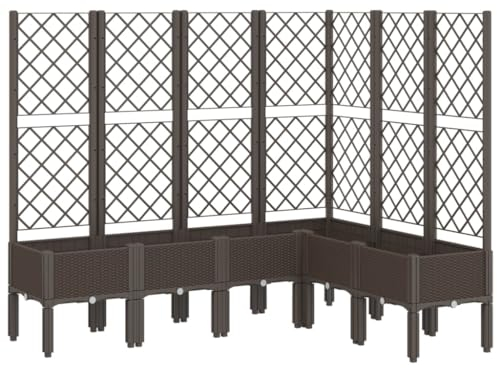 vidaXL Pflanzkübel mit Rankgitter, Blumenkübel mit Rattan-Optik, Blumenkasten für Terrasse Garten, Gartenspalier Pflanzkasten, Braun PP